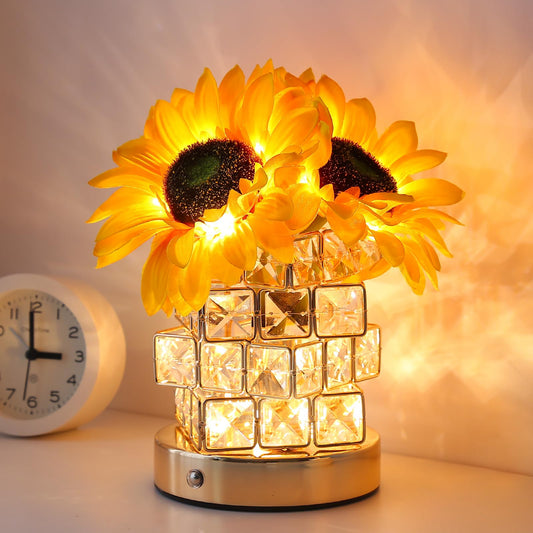 AMWGIMI Sunflowers Flower Lamp,Rechargeable Cordless Touch Table Lamp,3-Colour Infinitely Dimming Small Night Light,Festival Restaurant Bedroom Bar Coffee Shop Birthday Gifts for Women Mom