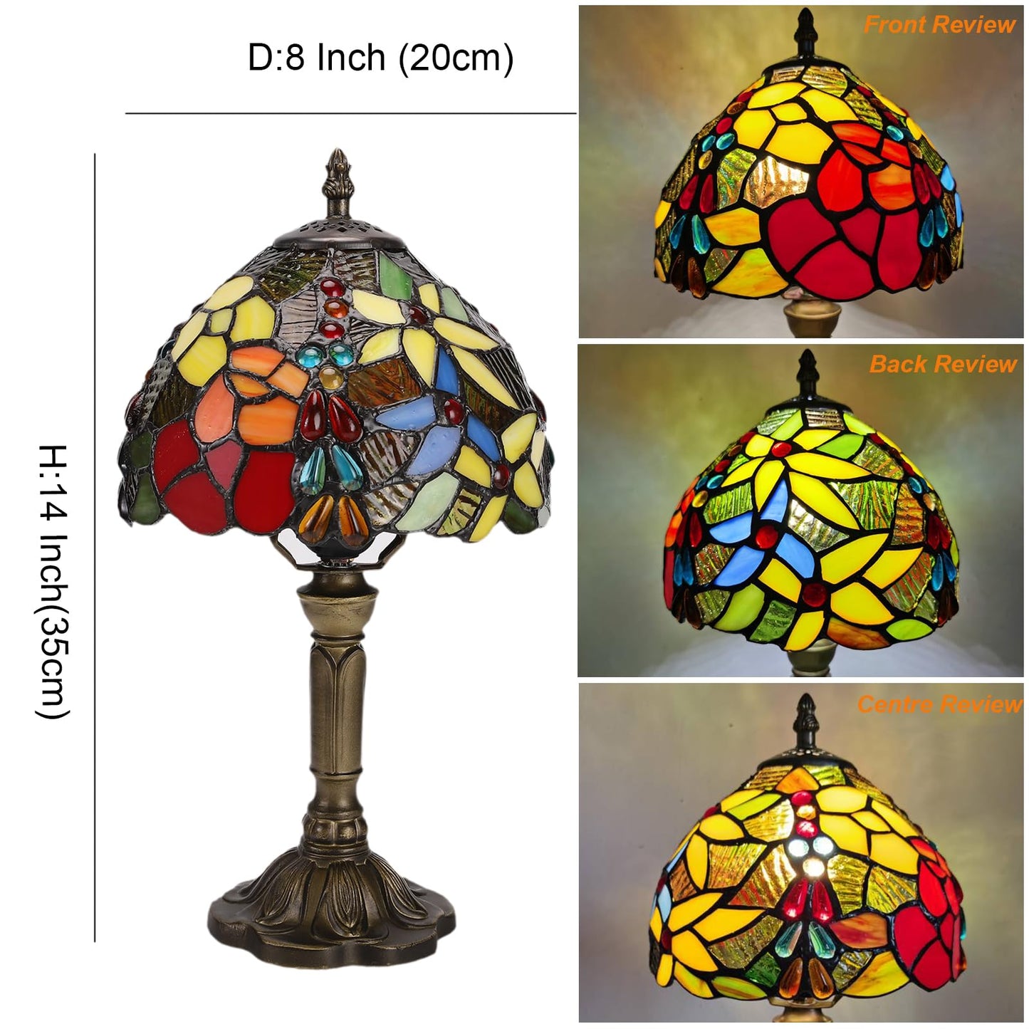 tuomoxte Tiffany Small Table Lamp for Bedroom Set of 2 Bedside Nightstand Lamp Rose Flower Grape Stained Glass Table Lamps for Living Room 3 Light Colors Tempertures Home Office Desk Lamps
