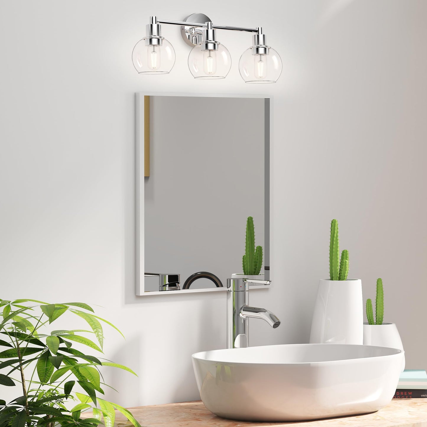 Espird 3 Lights Bathroom Vanity Light Fixtures Chrome, Bathroom Lights Over Mirror, Industrial and Farmhouse 3 Light Wall Sconce, Polished Chrome Globe Vanity Lighting Fixtures