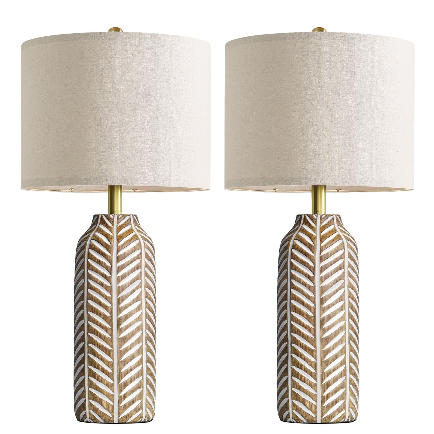 BOBOMOMO 26" Farmhouse Table Lamps Set of 2 - Vintage Leaf Design, Rustic Resin Nightstand Lamps for Bedroom, Living Room, Nursery, Hallway, Elegant Living Room Lamps with Linen Shades Antique Brown