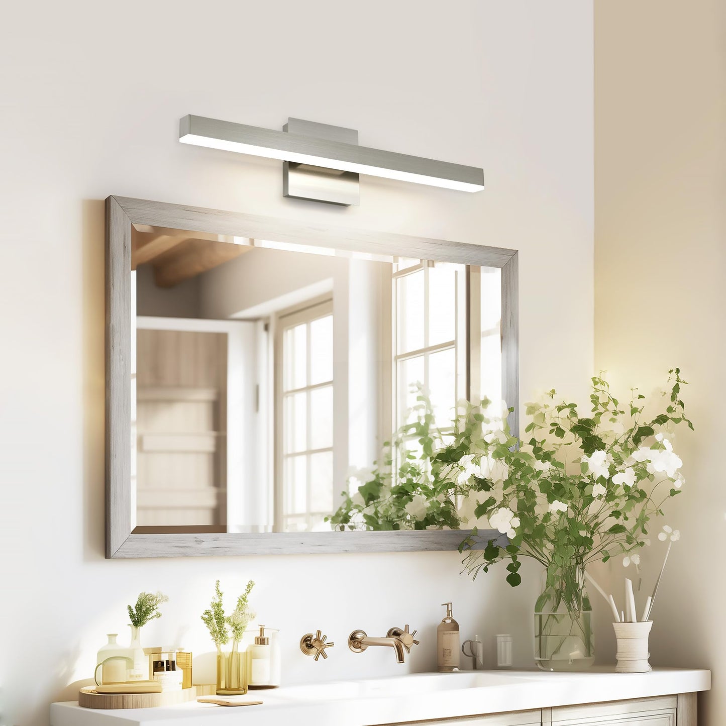 Joossnwell Bathroom Vanity Light Brushed Nickel Bathroom Light Fixtures Over Mirror 23.62 inch 5CCT Dimmable Modern LED Vanity Lighting Bar ETL Certificated