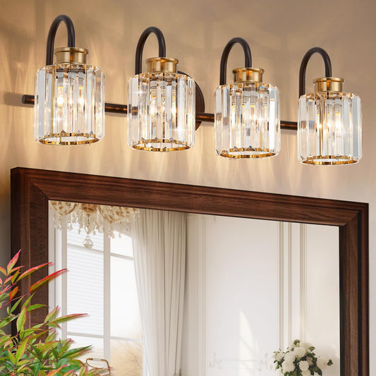 ALAISLYC ORB Bathroom Light Fixtures with K9 Crystal Lampshade Bathroom Lighting Over Mirror Vanity Lights for Living Room,Bedroom,Restroom,Hallway 4 Lights