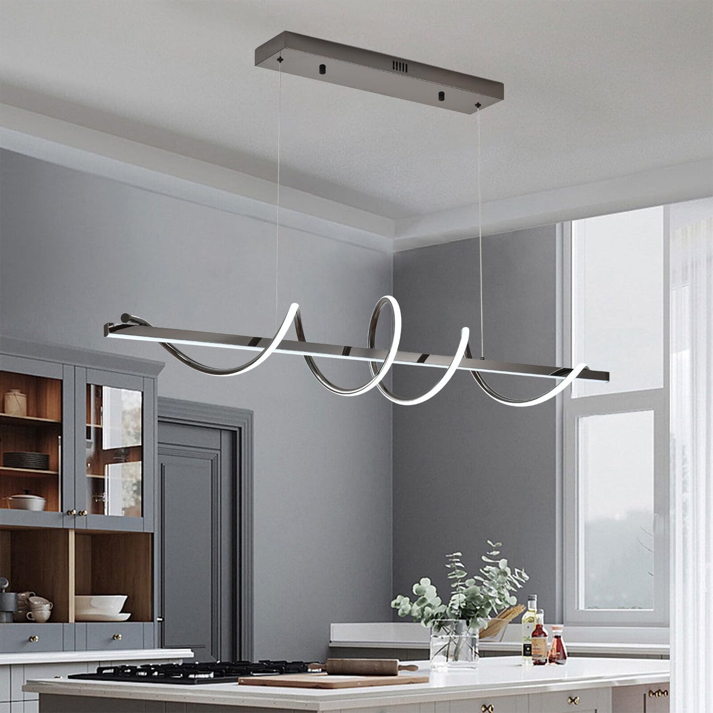 Likflyer Modern Led Pendant Light for Kitchen Island Lighting 47.24" Black Modern Chandelier Dining Room Lighting Fixture Over Table Dimmable Ceiling Pendant Lights Creative Snake-Shaped Twist Design