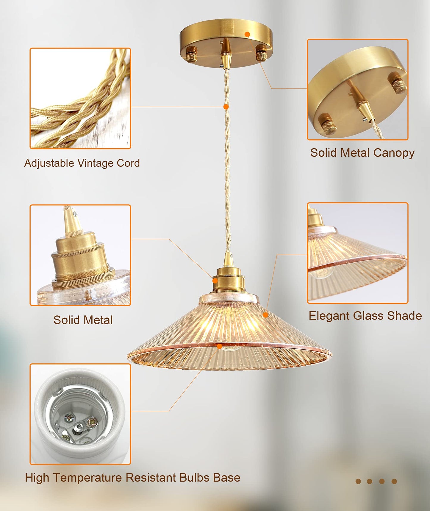 Ejhgdwx Pendant Light Fixture for Kitchen Island, Modern Hanging Lamp for Dinning Room, Adjustable Hanging Lights with Glass Shade for Bedroom Hallway Bar(glod,3 Pack)…