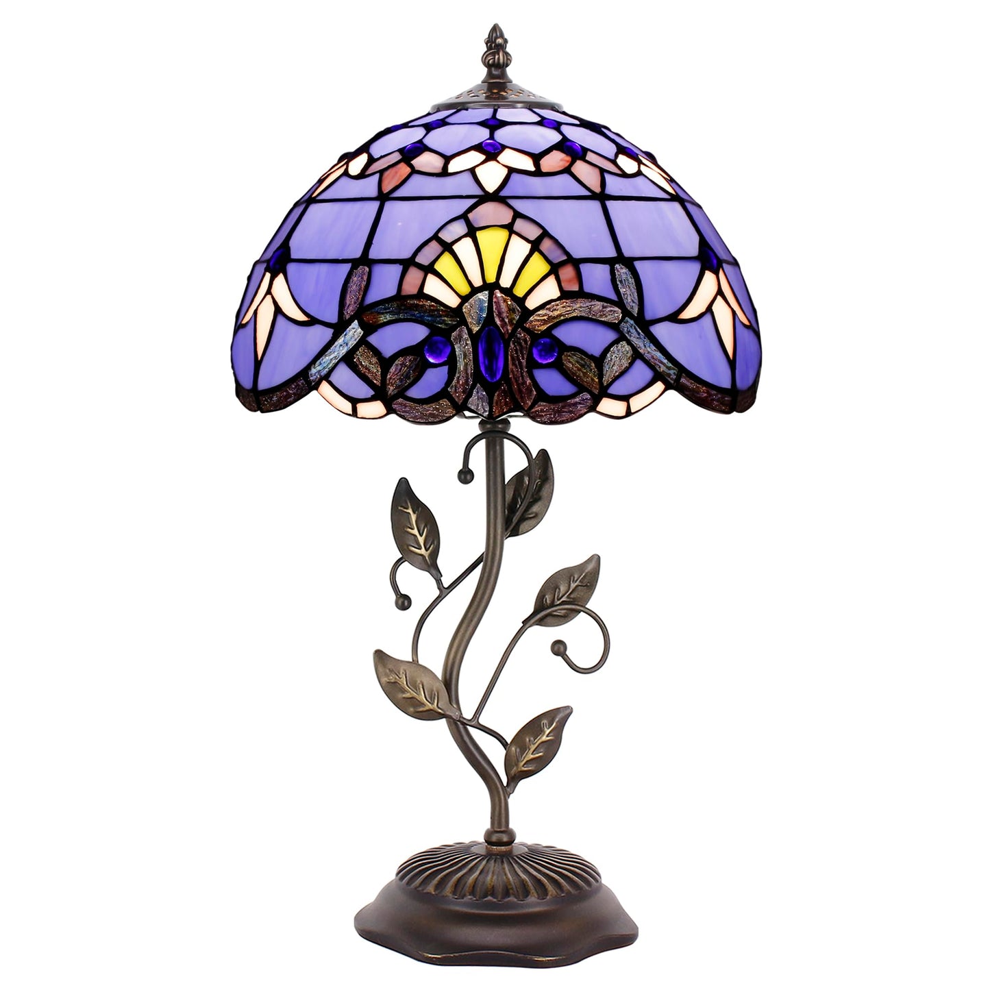 WXCFCD Tiffany Lamp Table Lamp Stained Glass Desk Light 12X12X19 Inches Reading Light Decor Bedroom Living Room (Blue Purple Baroque Style)