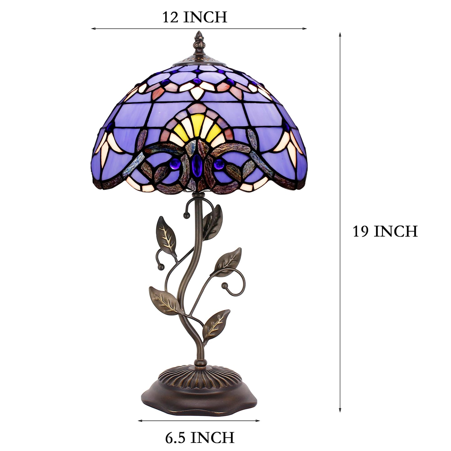 WXCFCD Tiffany Lamp Table Lamp Stained Glass Desk Light 12X12X19 Inches Reading Light Decor Bedroom Living Room (Blue Purple Baroque Style)