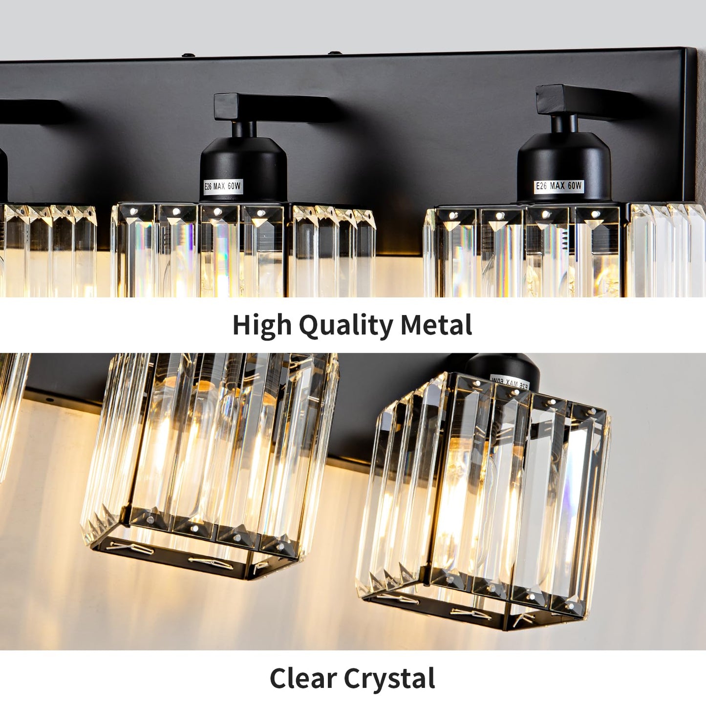 Aixialin Black Bathroom Vanity Light 3 Lights, Crystal Bathroom Wall Light Fixtures Modern Vanity Light Over Mirror (Exclude Bulb)