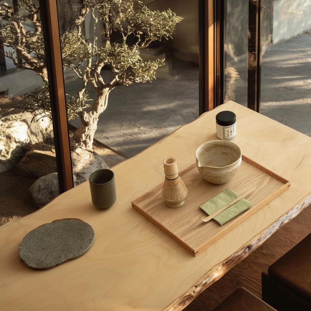 WUSEI 6-pcs Japanese Matcha Whisk Set with Handmade Wabi-Sabi Ceramic Bowl(Chawan),Bamboo Chasen, Whisk Holder, Scoop, Sifter & Tea Towel,Matcha Ceremony Kit,(Sandstone Reactive Glaze)