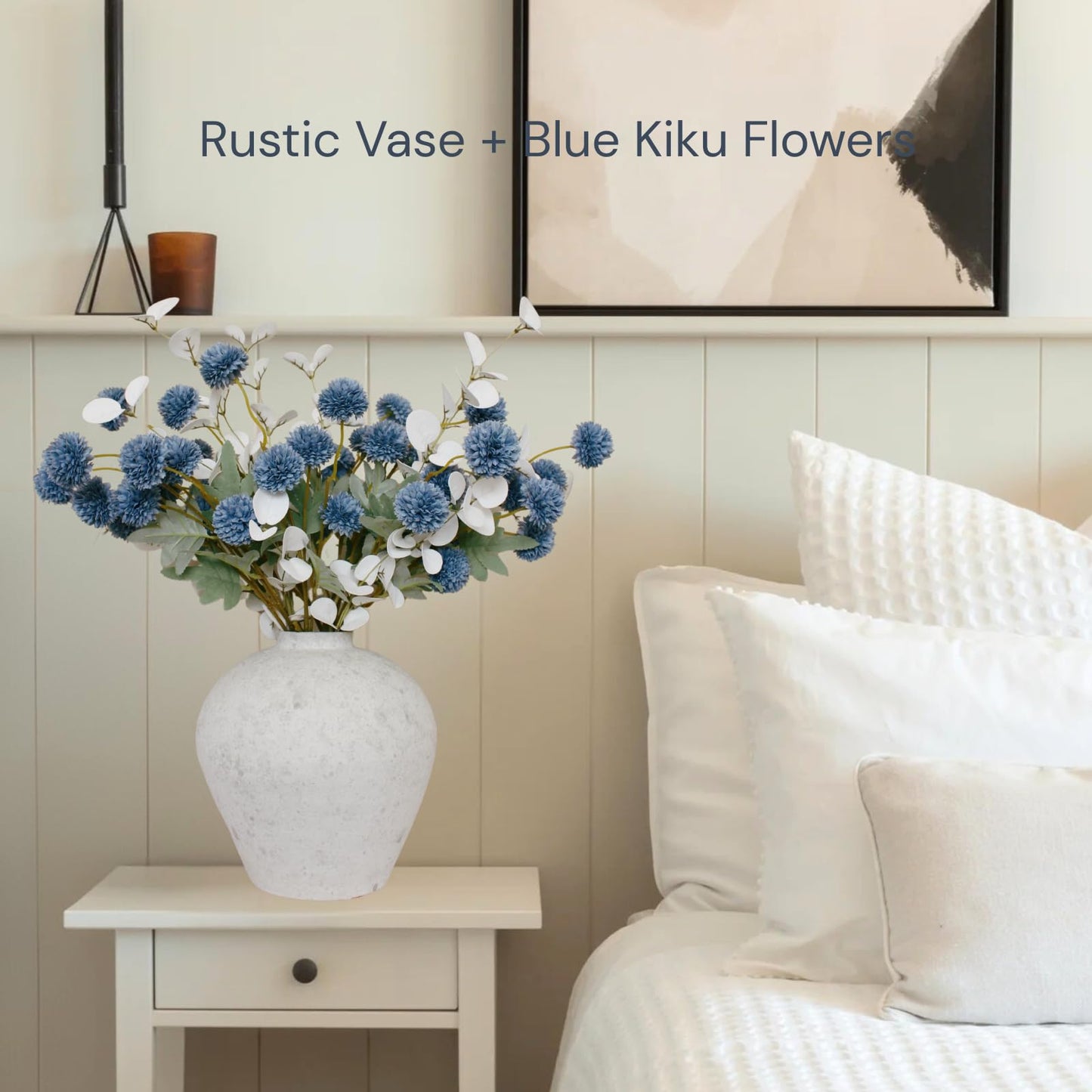 Handemade Large Round Vase for Centerpieces, White Rustic Vase Farmhouse Decor, Distressed Textured for Home Decorations, Earthy Room Decor Aesthetic, Stone Look Ceramic Clay Pottery, 10 inch