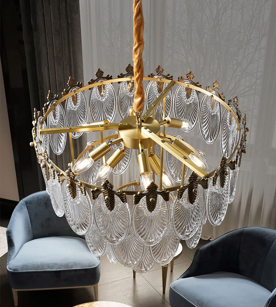 A Million Modern Pendant Chandelier, 8-Light Round 24" LED Ceiling Light, 3-Tier Crystal Hanging Clear Lampshade Lighting Fixture for Dinning Rooms Living Room (Gold)