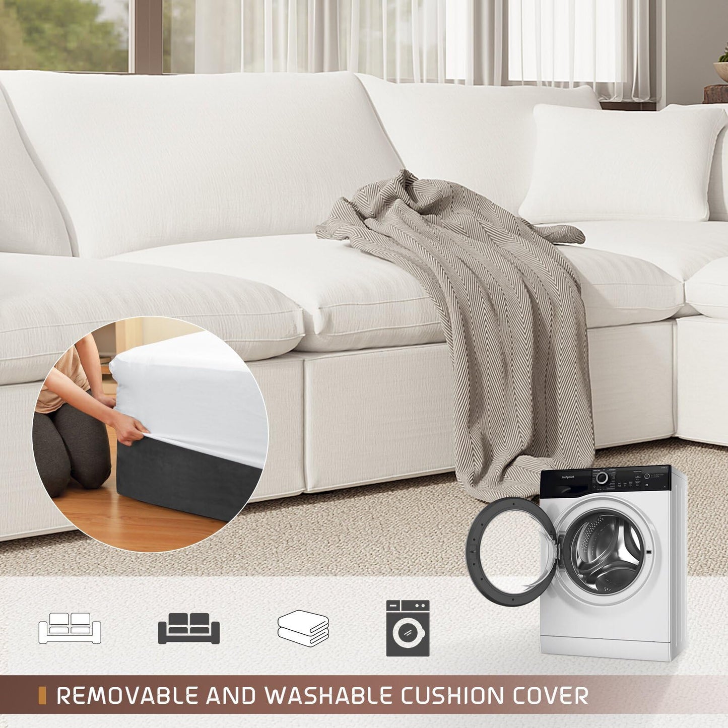 Intuition Decor Cloud Modular Sectional Sofa, 2 Seat Down Filled Sofa 78.6" Minimalist Sofa,Cover Washable and Replaceable Couches for Living Room,Sectional Sofa Deep Seat White