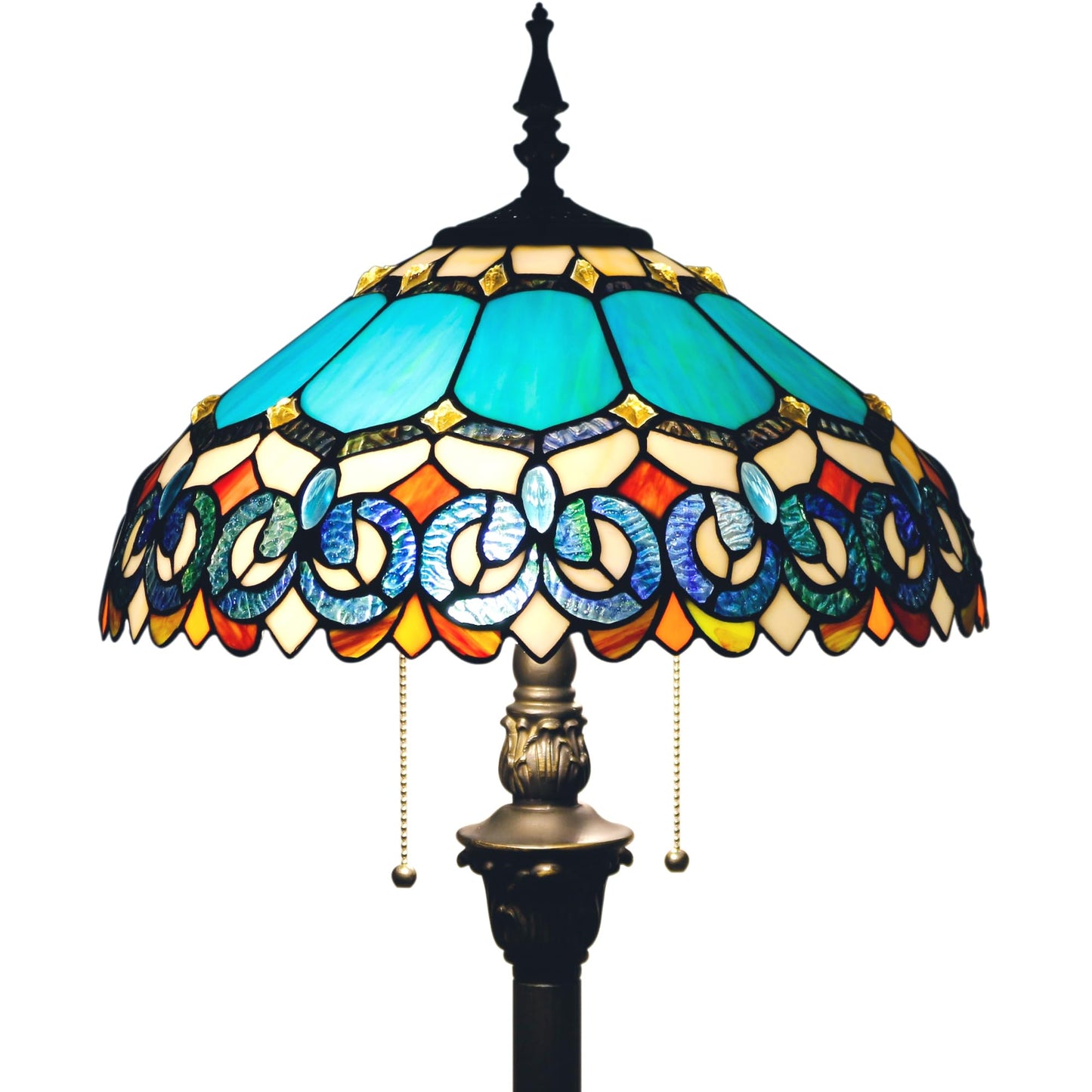 ZJART Tiffany Floor Lamp Stained Glass Lamp Standing Reading Light 16x16x70 Inch for Living Room (Blue Jewelry Baroque Style)