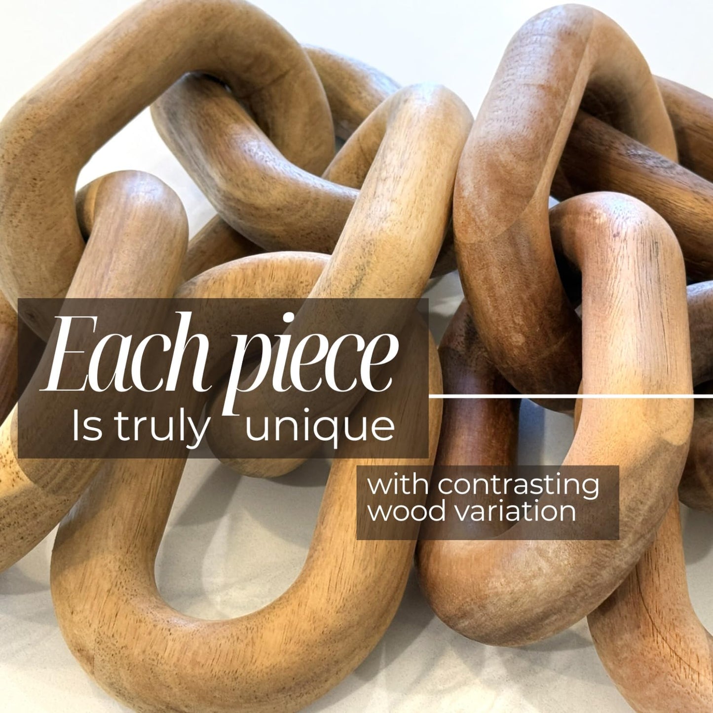 Natural Wood Chain Link Decor – 21" Light-Medium Decorative Object for Coffee Table, TV Stand & Living Room - Bohemian Shelf & Entryway Table Accent – Gift Idea for Housewarming or Home Décor