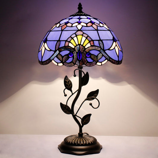 WXCFCD Tiffany Lamp Table Lamp Stained Glass Desk Light 12X12X19 Inches Reading Light Decor Bedroom Living Room (Blue Purple Baroque Style)