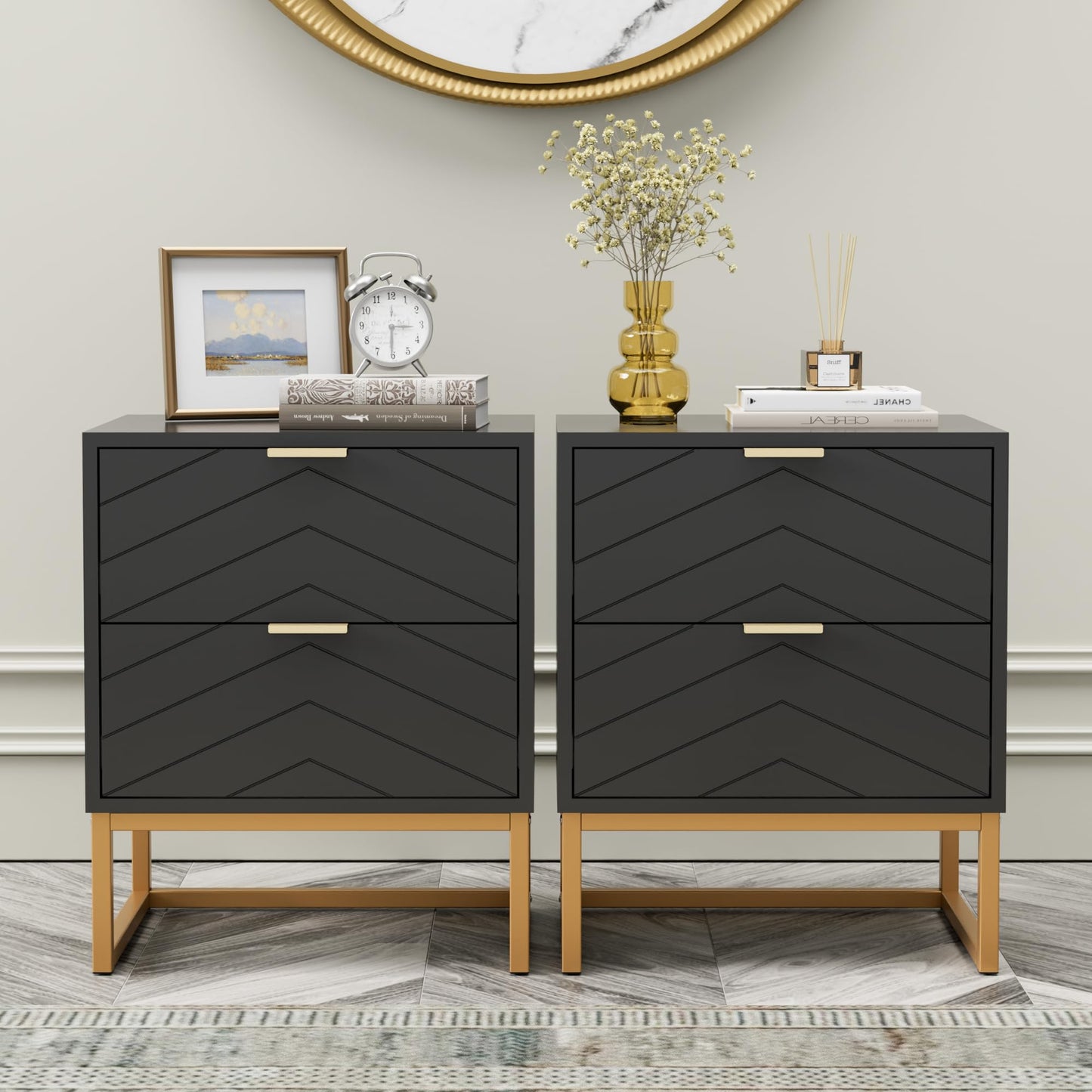 Scurrty Modern Nightstands, 2 Drawer End Table, Small Chest of Drawers, Nightstand Set of 1 for Bedroom,Dressers for Living Room, Bedroom (Black, Single)