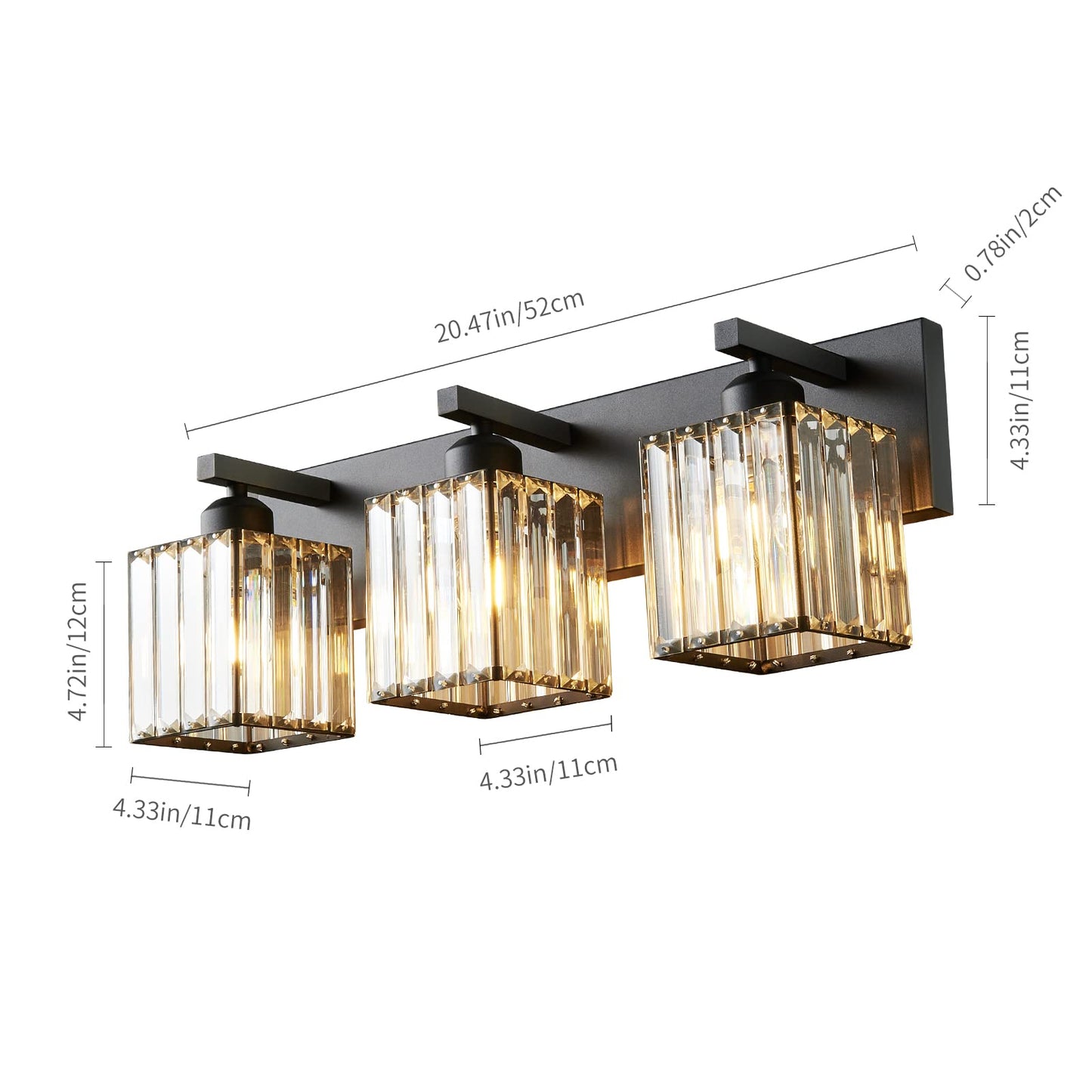 FDPBY Modern Bathroom Vanity Light 3-Lights Modern Black Crystal Wall Light Bathroom Vanity Light Fixtures