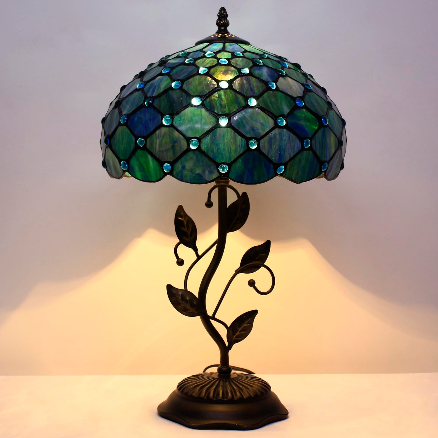 WXCFCD Tiffany Lamp Table Lamp Stained Glass Desk Light 12X12X19 Inches Reading Light Decor Bedroom Living Room (Sea Blue Pearl Style)