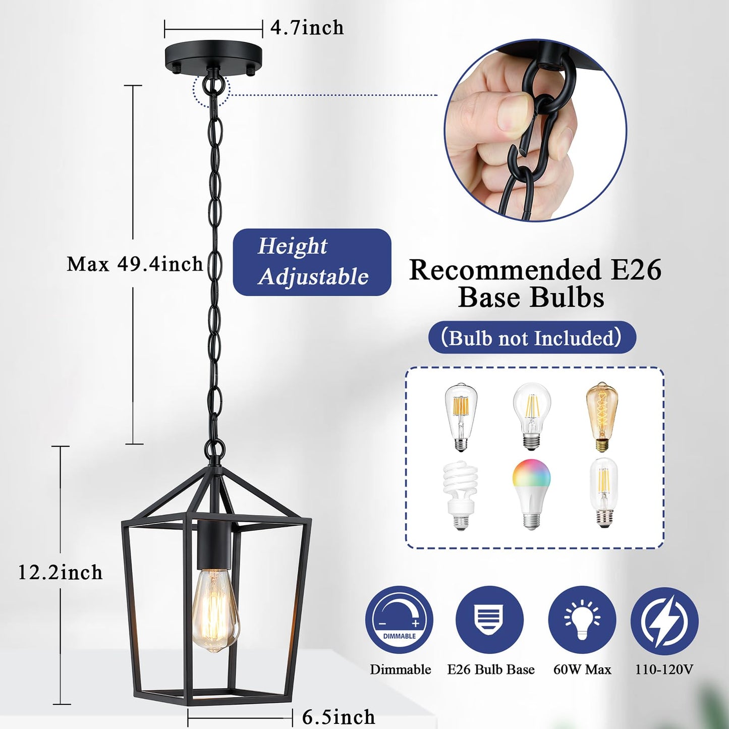 Sheetea 2-Pack Farmhouse Pendant Lights Kitchen Island, Black Pendant Light Fixtures Hanging Lamp for Dining Room, Modern Kitchen Pendant Lighting Over Island, Metal Cage Design