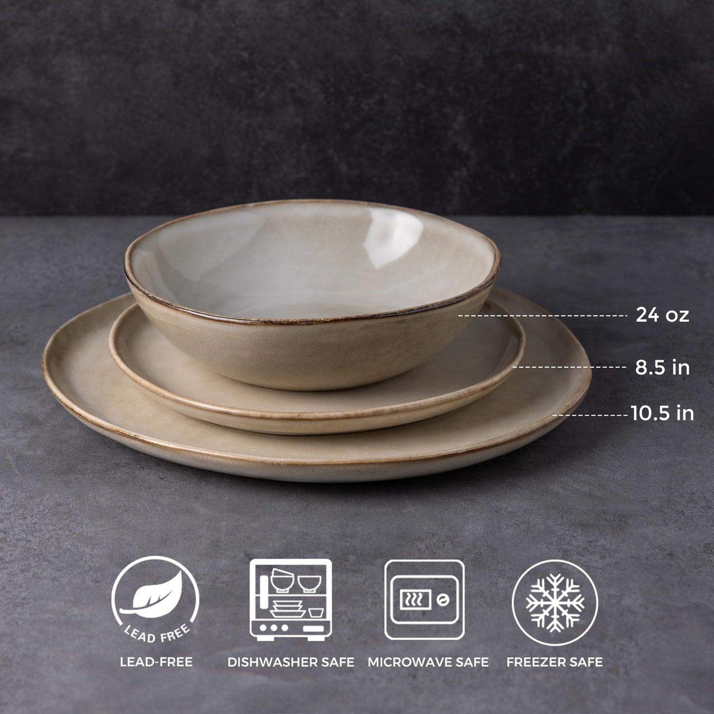 AmorArc Ceramic Dinnerware Sets,Handmade Reactive Glaze Stoneware Plates and Bowls Sets,Highly Scratch Resistant | Dishwasher & Microwave Safe Dishes Set,Service for 8 (24pc)