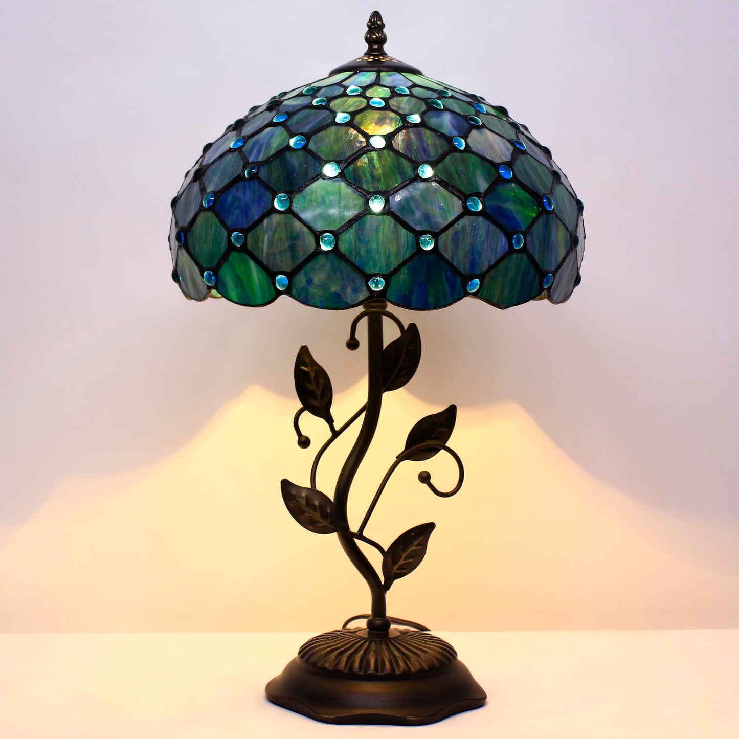 WXCFCD Tiffany Lamp Table Lamp Stained Glass Desk Light 12X12X19 Inches Reading Light Decor Bedroom Living Room (Sea Blue Pearl Style)