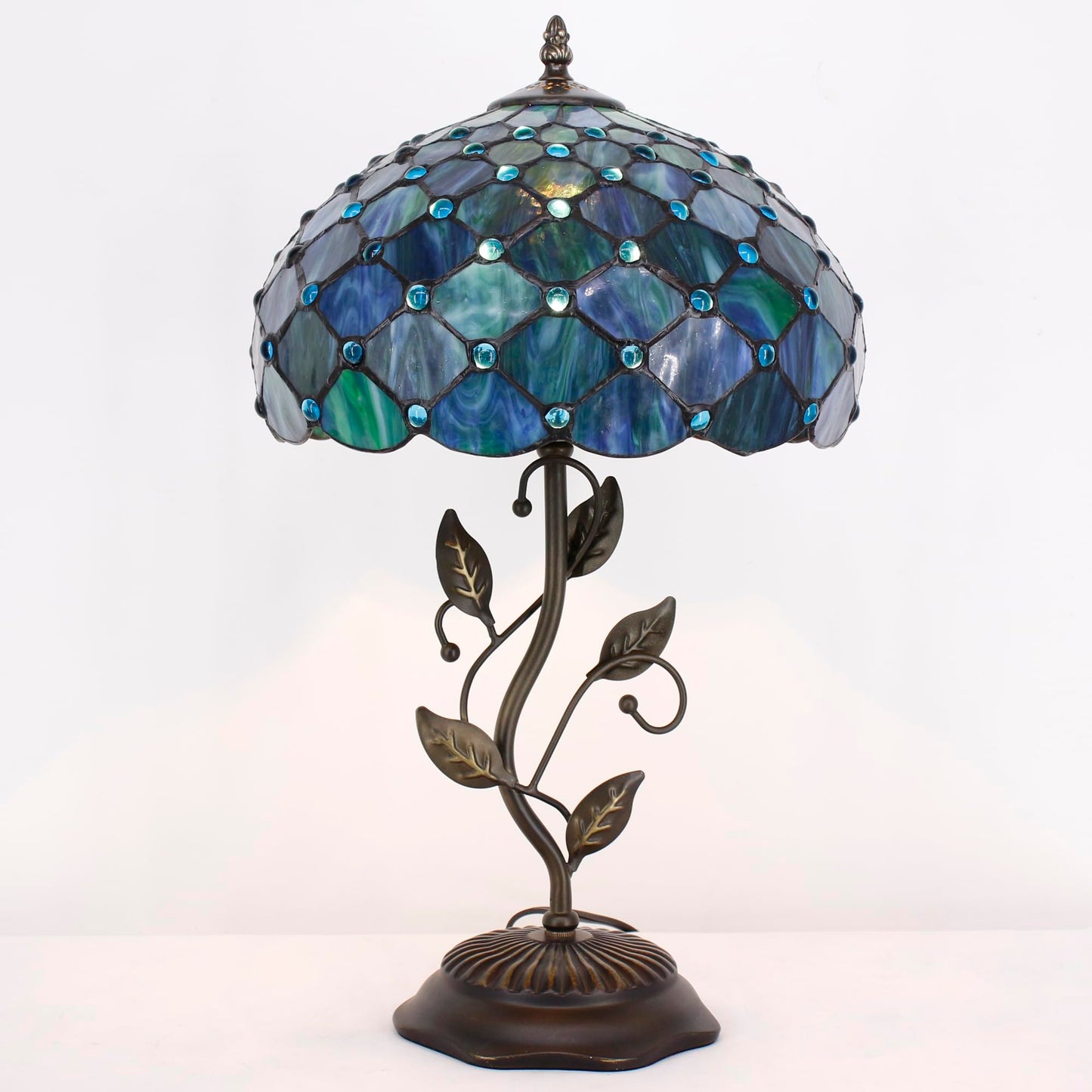 WXCFCD Tiffany Lamp Table Lamp Stained Glass Desk Light 12X12X19 Inches Reading Light Decor Bedroom Living Room (Sea Blue Pearl Style)