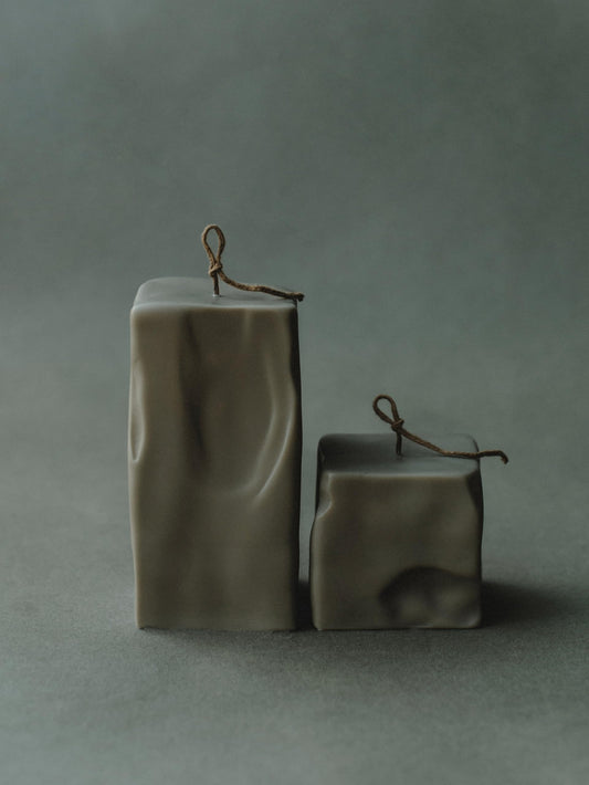 LAWA Raw Block Set of 2 Candle - Beautiful Handmade Pillar Scented Soy Wax Elegant Aesthetic Candle Housewarming Gift Home Room Shelf Decor Idea (Earthy Green, Set of 2)