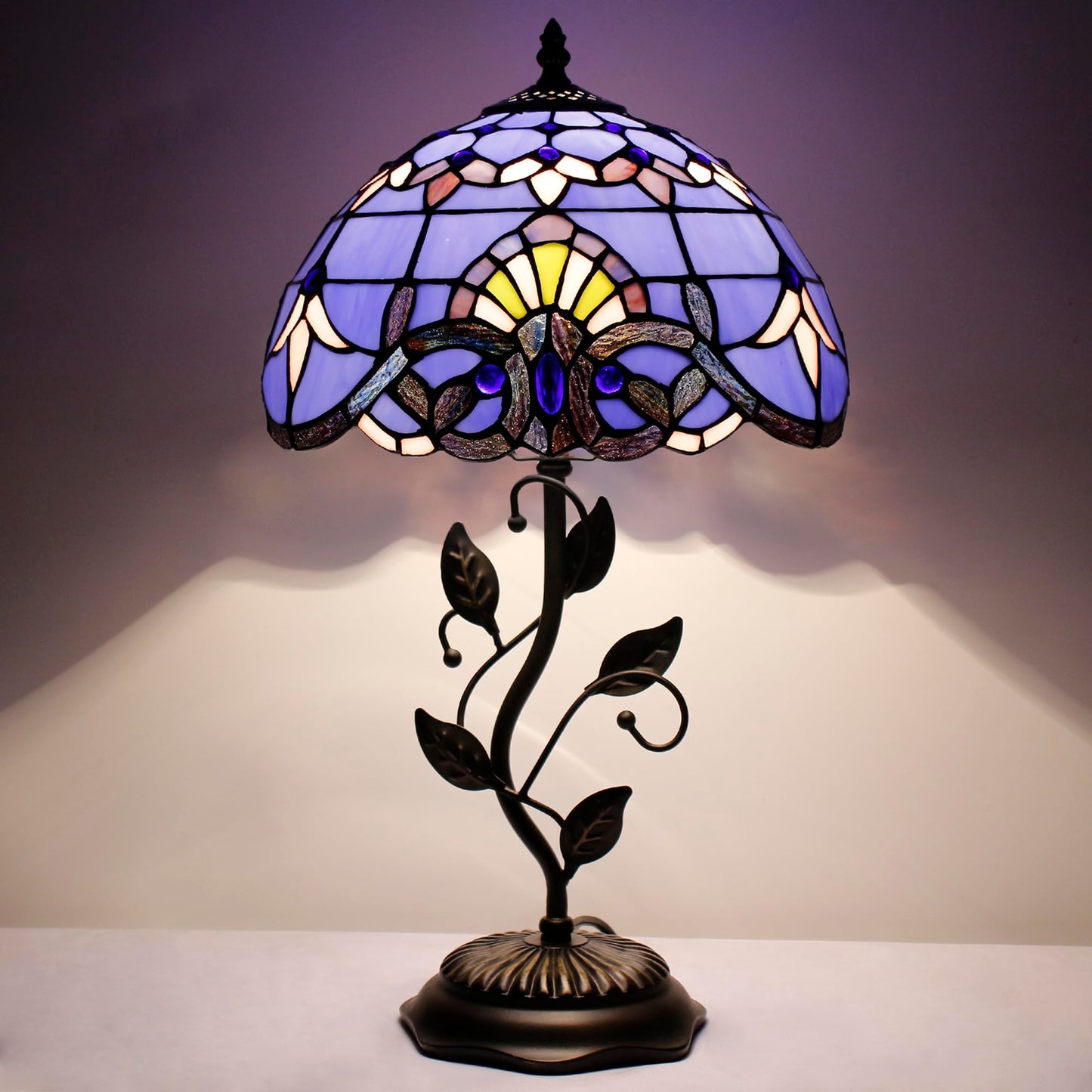 WXCFCD Tiffany Lamp Table Lamp Stained Glass Desk Light 12X12X19 Inches Reading Light Decor Bedroom Living Room (Blue Purple Baroque Style)