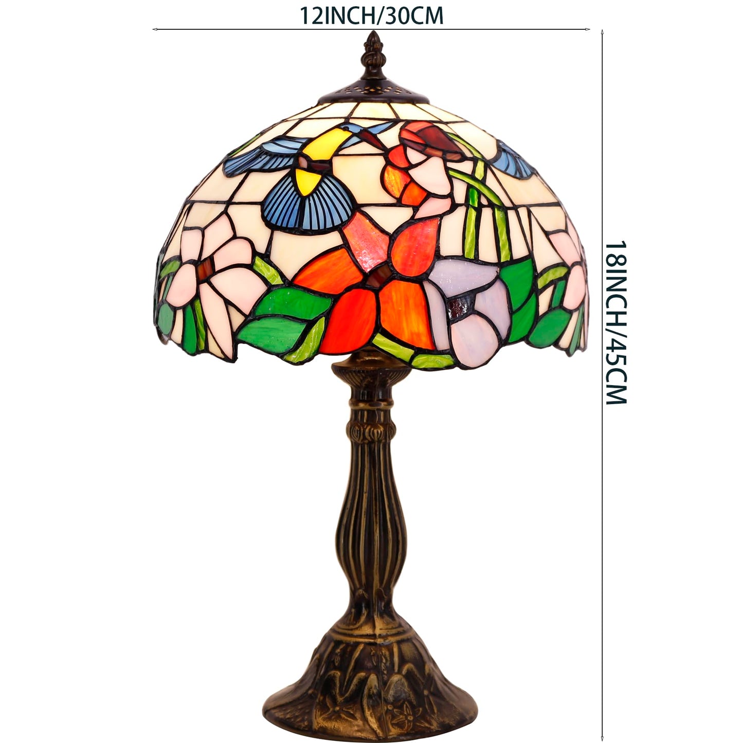 WERFACTORY Tiffany Lamp Stained Glass Lamp Hummingbird Style Bedside Table Lamp Desk Reading Light 12X12X18 Inches Decor Bedroom Living Room Home Office S101 Series
