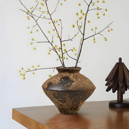 GeLive Brown Ceramic Rustic Vase Jingdezhen Handmade Vintage Pottery Flower Jar for Fresh and Dried Plants Table Centerpiece Wabi Sabi Vase Home Farmhouse Decor
