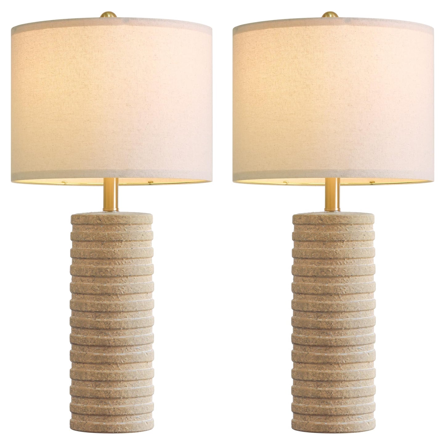 PoKat 27" Farmhouse Ceramic Table Lamps Set of 2 for Bedroom, Stone-Like Boho Nightstands Lamps for Night Stands, Distressed Beige Bedside Lamps with Natural Textured for Living Room, Sand-Colored