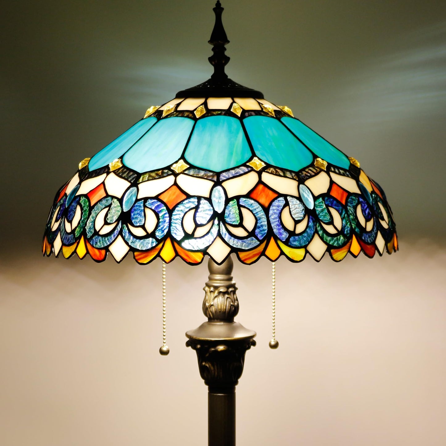 ZJART Tiffany Floor Lamp Stained Glass Lamp Standing Reading Light 16x16x70 Inch for Living Room (Blue Jewelry Baroque Style)