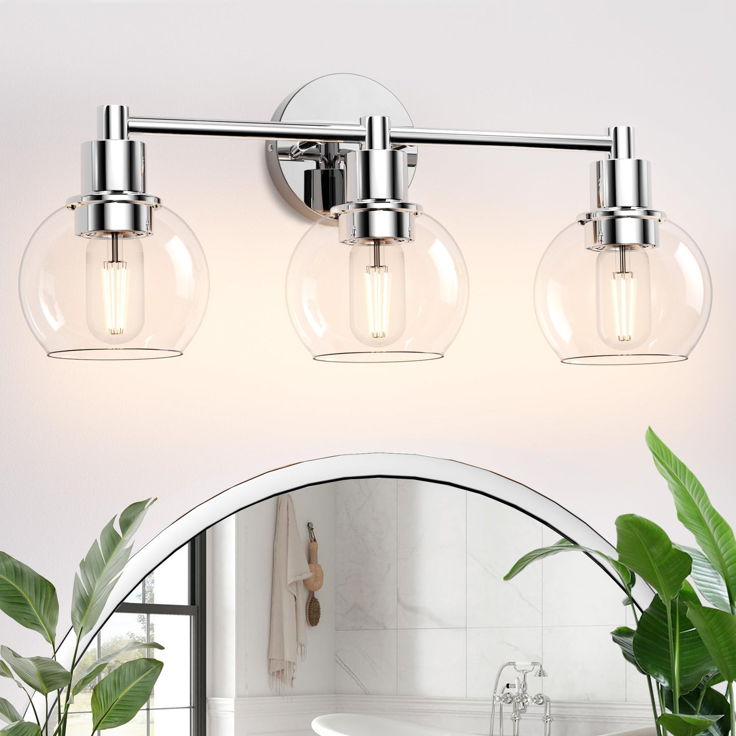 Espird 3 Lights Bathroom Vanity Light Fixtures Chrome, Bathroom Lights Over Mirror, Industrial and Farmhouse 3 Light Wall Sconce, Polished Chrome Globe Vanity Lighting Fixtures