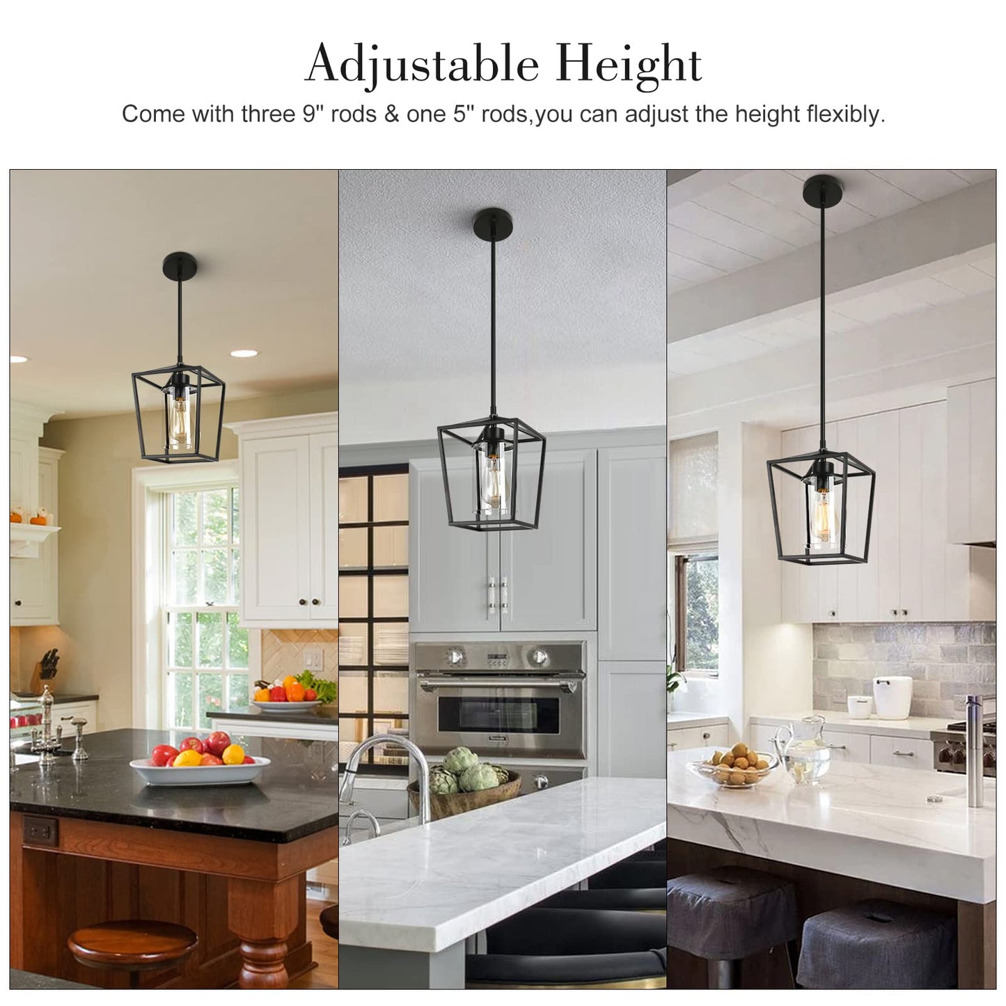 1-Light Black Pendant Light Fixture Farmhouse Iron Cage Metal Pendant Light Lantern Hanging Light Fixtures with Clear Glass Shade for Kitchen Island, Entryway, Dining Room, Hallway 5.9*5.9*8.27IN