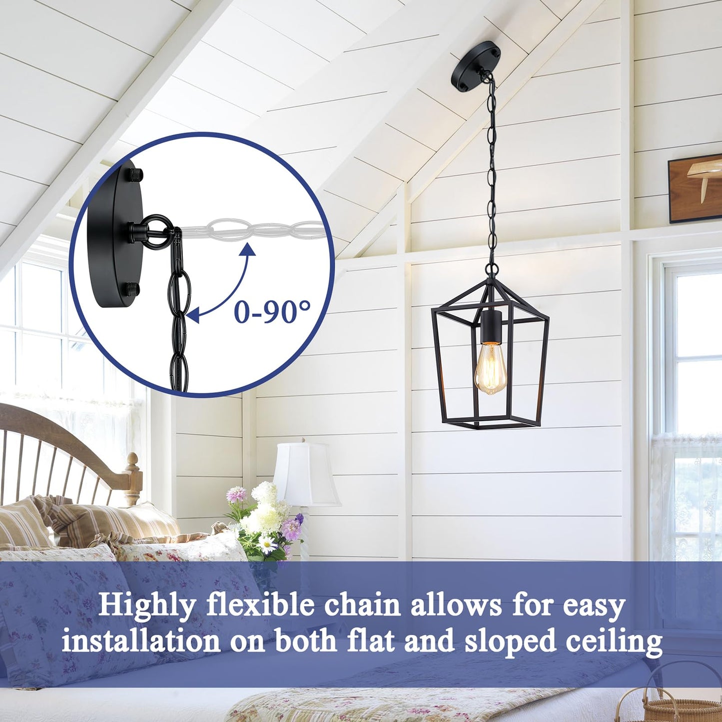 Sheetea 2-Pack Farmhouse Pendant Lights Kitchen Island, Black Pendant Light Fixtures Hanging Lamp for Dining Room, Modern Kitchen Pendant Lighting Over Island, Metal Cage Design