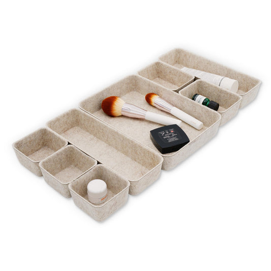 Welaxy 8-piece Nordic Beige desk drawer organizer tray office suppliers pens decluttering aesthetic wabi-sabi Scandinavian-chic storage bin hygge sleek minimalist back to school (Oatmeal)