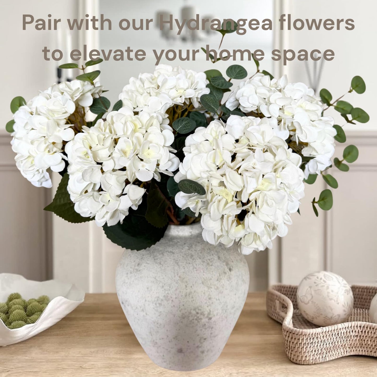 Handemade Large Round Vase for Centerpieces, White Rustic Vase Farmhouse Decor, Distressed Textured for Home Decorations, Earthy Room Decor Aesthetic, Stone Look Ceramic Clay Pottery, 10 inch