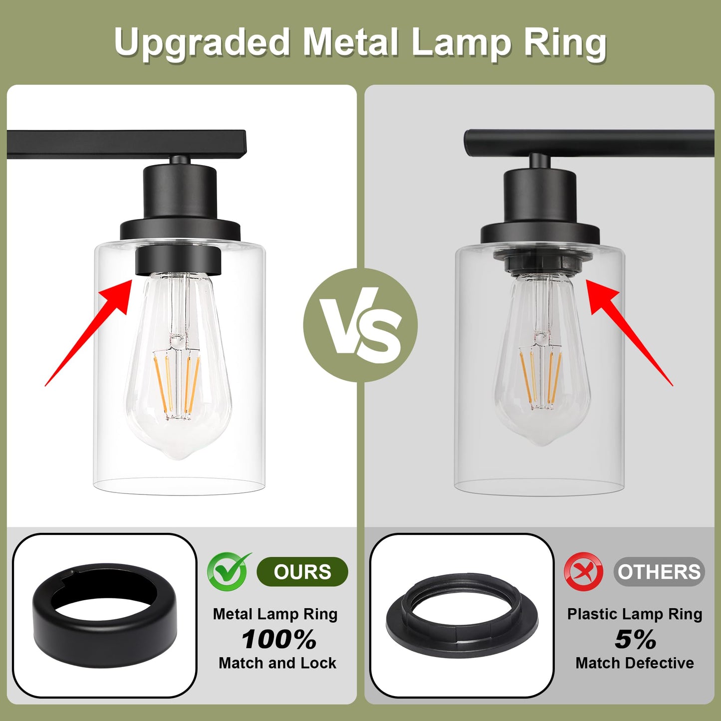 Unicozin Modern Bathroom Light Fixtures, 4 Light Vanity Lights Over Mirror, Black Wall Lamp with Clear Glass for Living Room Cabinet Bedroom Porch