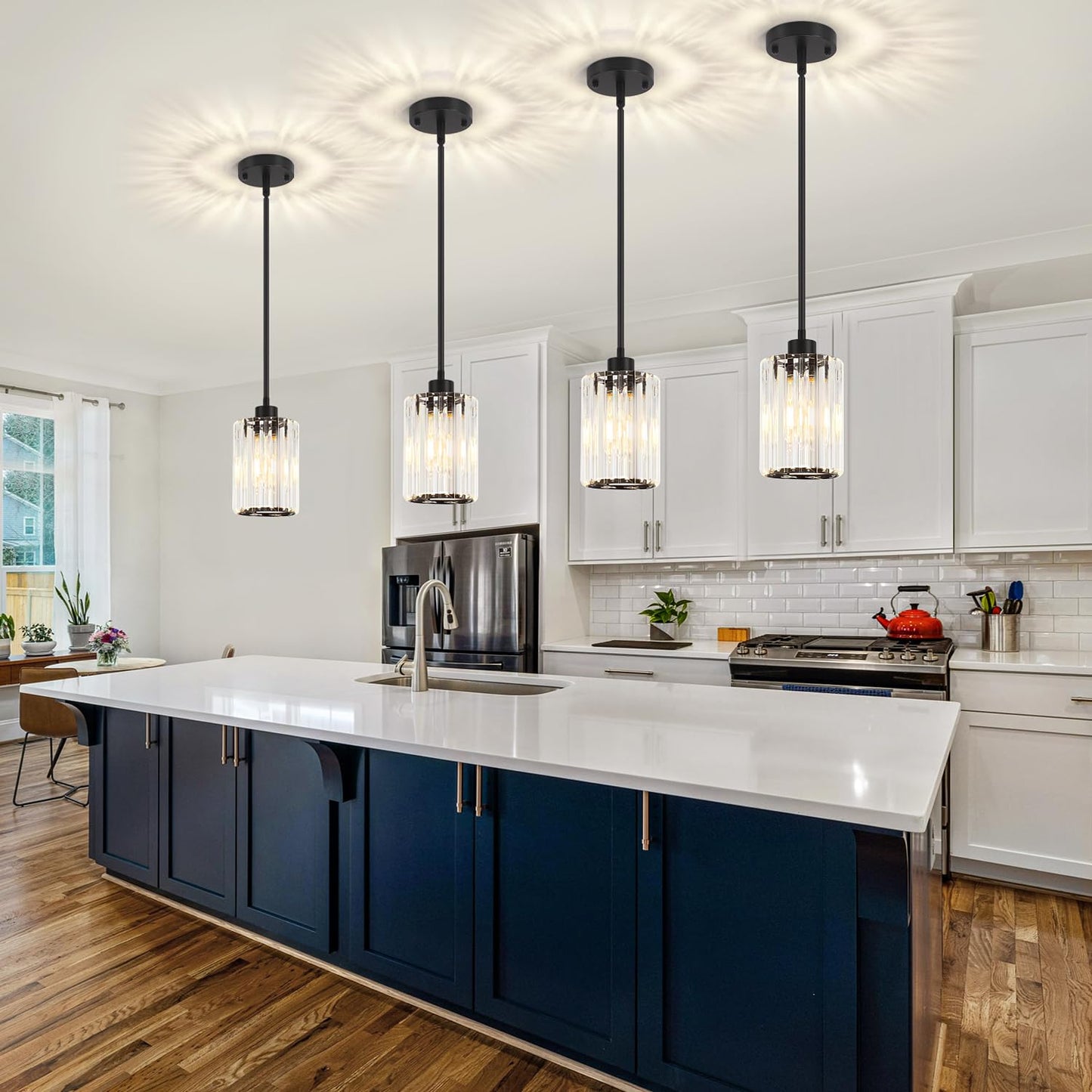 ZSMIHDOH 2 Pack Black Pendant Light, Modern Crystal Pendant Lights Kitchen Island Lighting, Hanging Light Fixtures Mini Chandelier Pendant Lights for Island Dining Room Hallway Bedroom