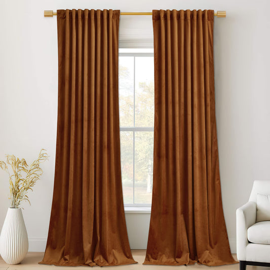 StangH Burnt Orange Velvet Curtains - Back Tab Blackout Thermal Insulated Window Drapes for Bedroom/Living Room, Holiday Home Decoration Backdrops for Kids, W52 x L84, 2 Panels