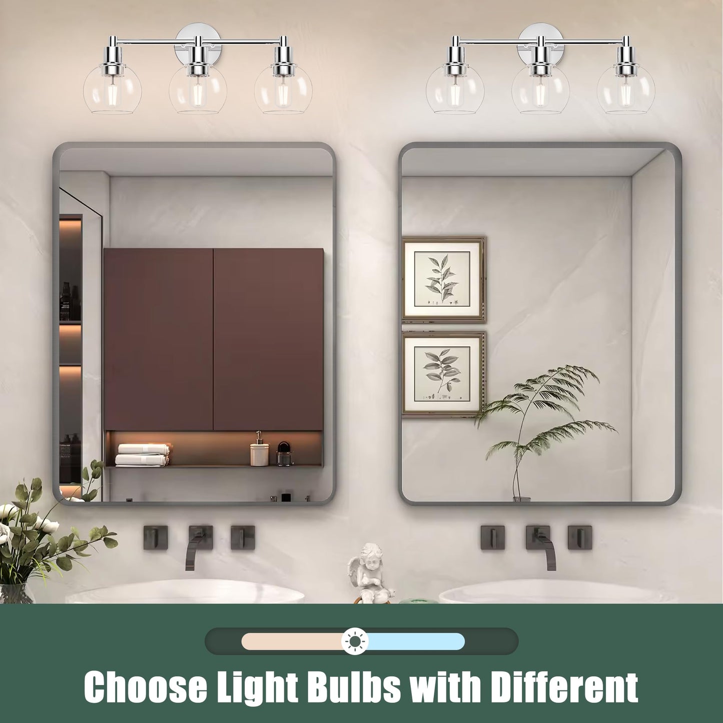 Espird 3 Lights Bathroom Vanity Light Fixtures Chrome, Bathroom Lights Over Mirror, Industrial and Farmhouse 3 Light Wall Sconce, Polished Chrome Globe Vanity Lighting Fixtures