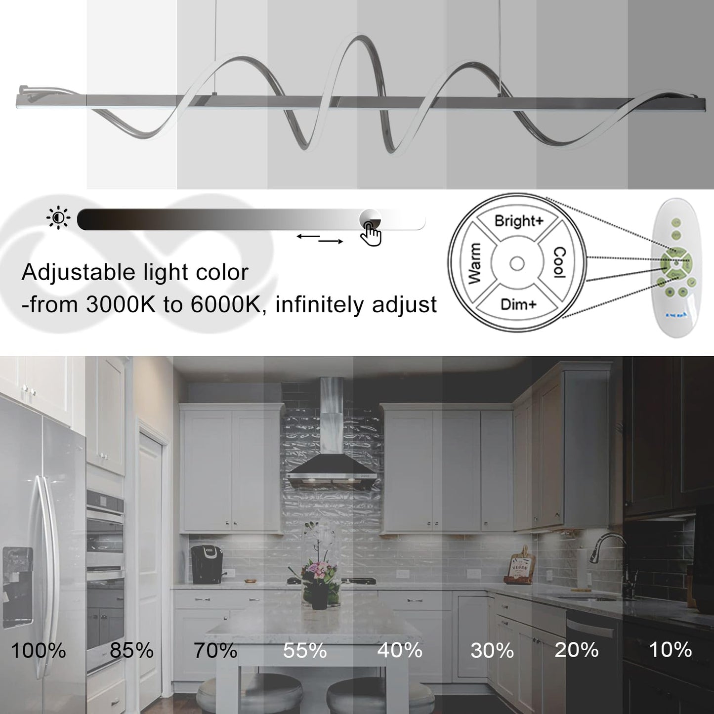 Likflyer Modern Led Pendant Light for Kitchen Island Lighting 47.24" Black Modern Chandelier Dining Room Lighting Fixture Over Table Dimmable Ceiling Pendant Lights Creative Snake-Shaped Twist Design
