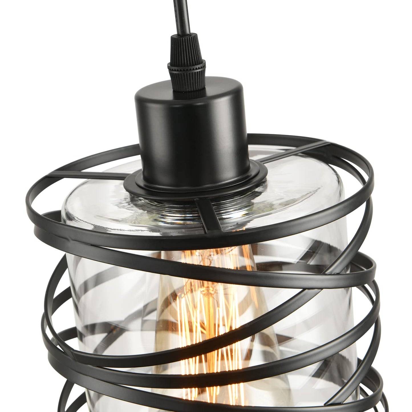 IHENGYANLT 3 Pack Pendant Light Kitchen Island Pendant Lighting, Glass Hanging Light with Spiral Cage Clear Glass Shade, Black Modern Indoor Hanging Lamp