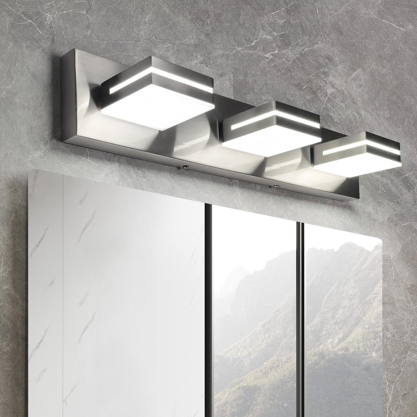 OKELI 3 Light Bathroom Vanity Light Brushed Nickel Modern 24W LED Dimmable Vanity Light Over Mirror 350° Adjustable Lamp Head Cold White 6000K ETL Listed 22Inch