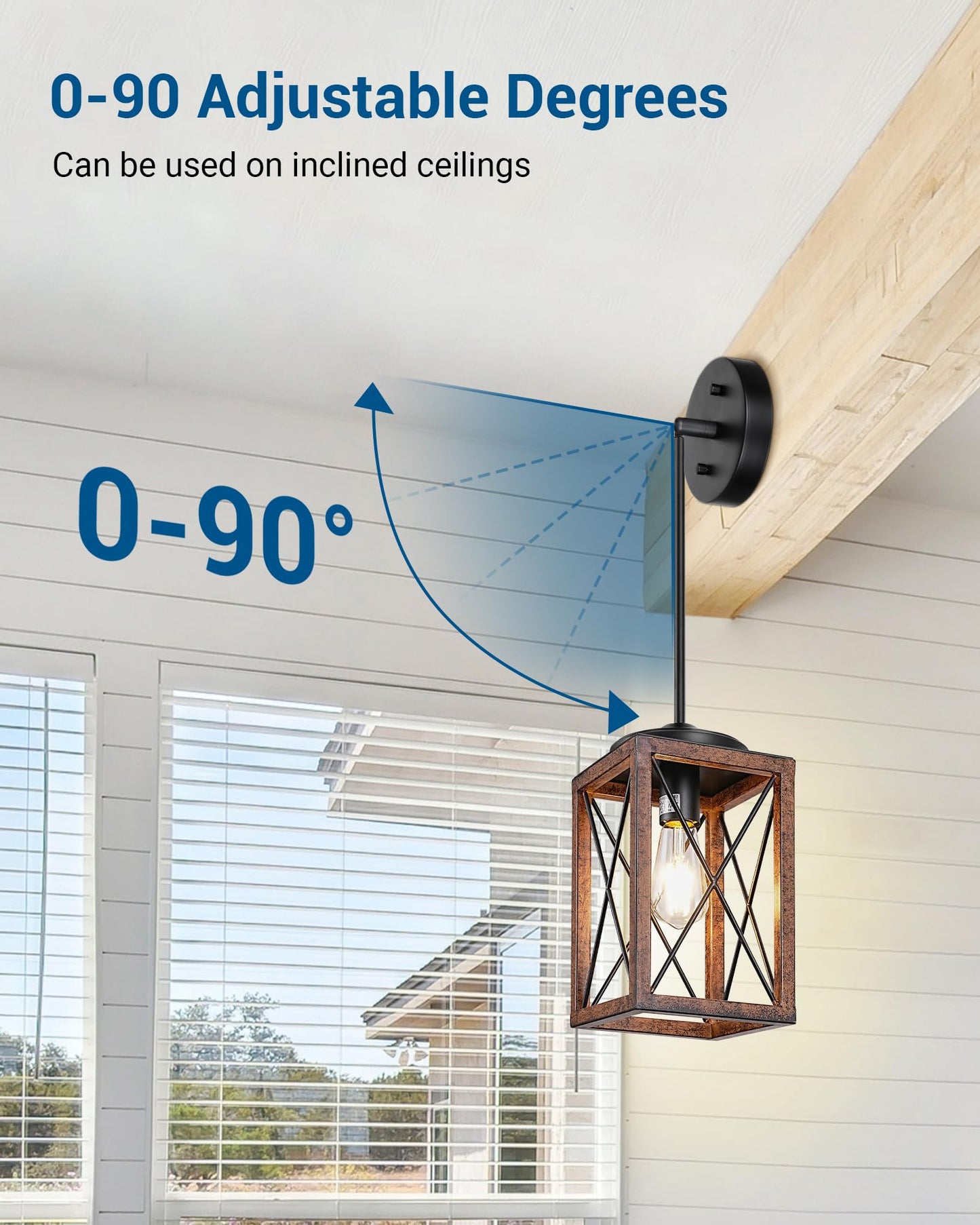 DEWENWILS 2 Pack Farmhouse Pendant Light, Metal Hanging Light Fixture with Wooden Grain Finish, 48 Inch Adjustable Pipes for Flat and Slop Ceiling, Kitchen Island, Bedroom, Dining Hall, ETL Listed