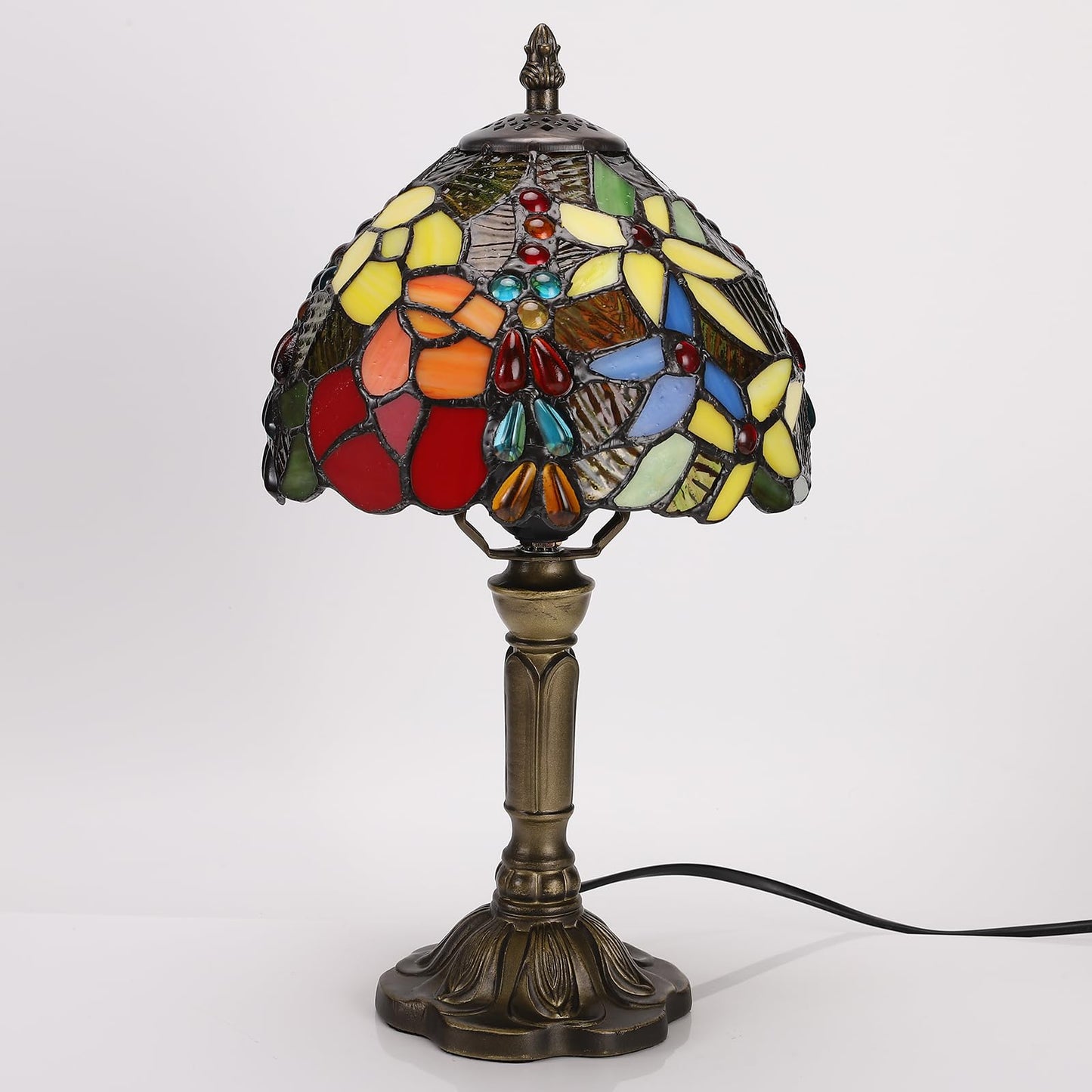 tuomoxte Tiffany Small Table Lamp for Bedroom Set of 2 Bedside Nightstand Lamp Rose Flower Grape Stained Glass Table Lamps for Living Room 3 Light Colors Tempertures Home Office Desk Lamps