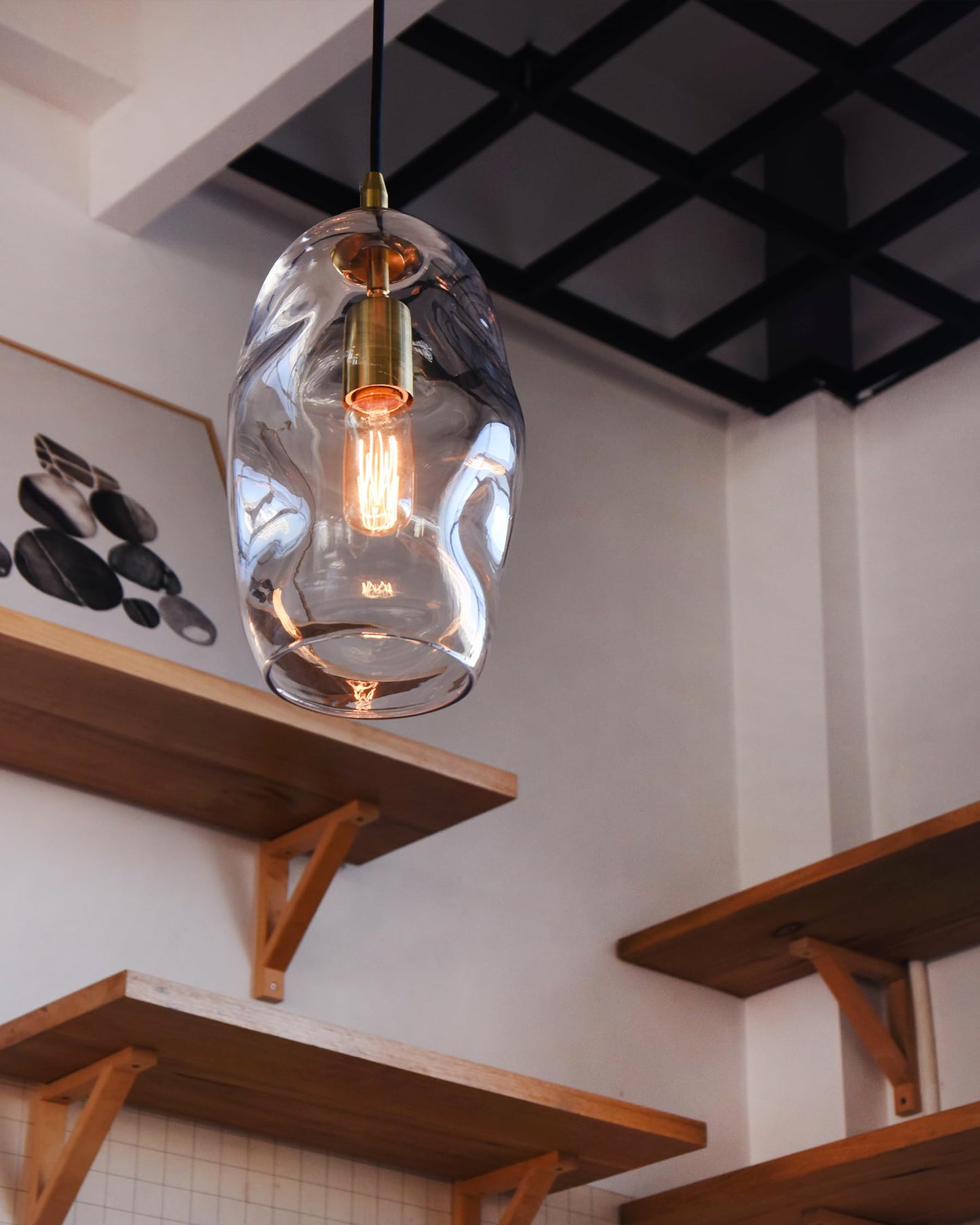 CASAMOTION Pendant Light Fixtures Glass Pendant Lights Kitchen Island Modern Gold Brass Kit Clear Organic Globe Bar Counter Dining Room Large Lamp Shade 12 Inch Height 1 Pack