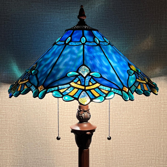 COTOSS Tiffany Floor Lamp for Living Room,Blue Stained Glass Lamp Shade,Antique Style Tall Standing Floor Light for Reading