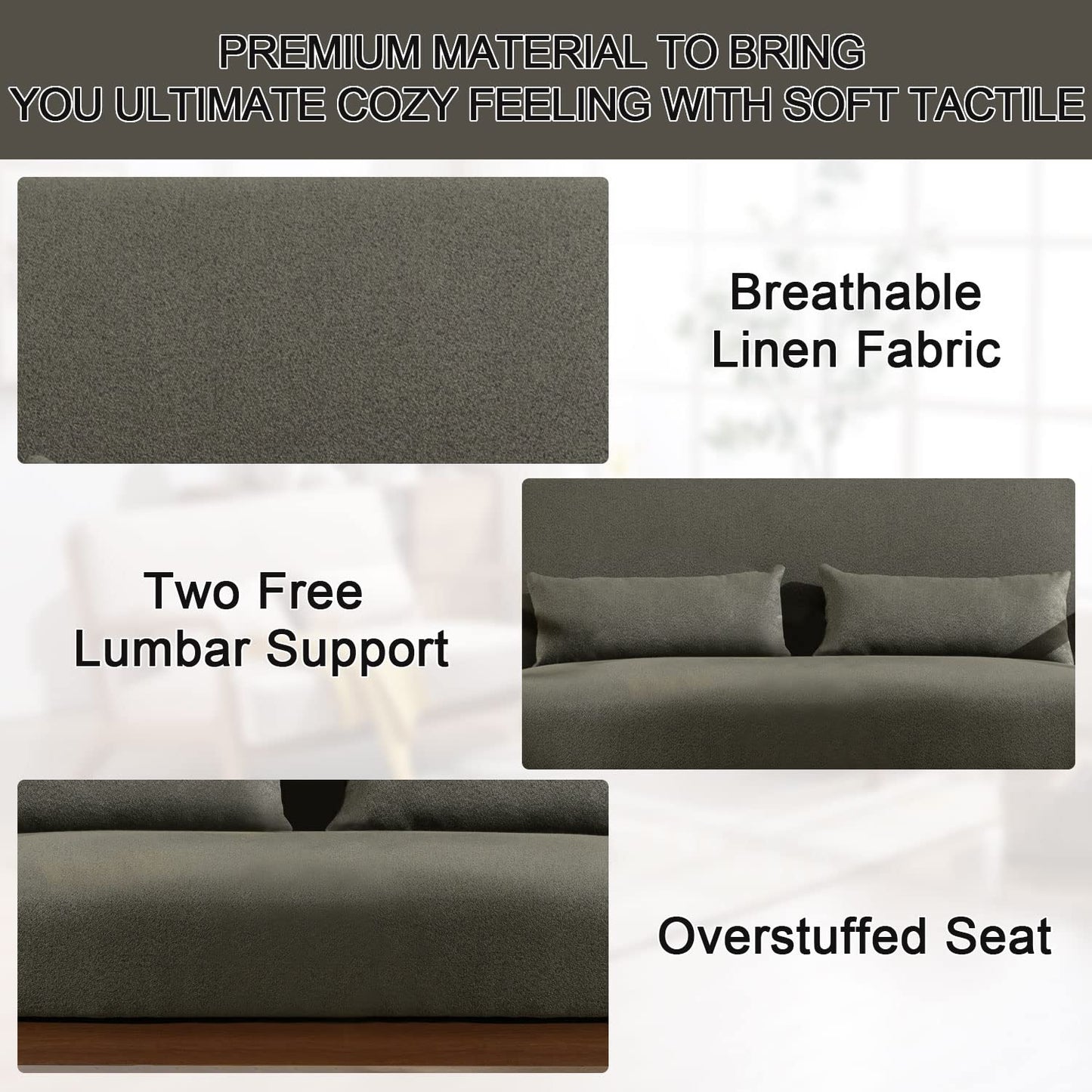 INZOY 50" Love seat Sofa 2 Seat Mid Century Modern Accent Chair, Uplostered 2 Person Couch Loveseat for Small Place Bedroom Office, Wood Frame and Attached 2 Waist Cushions, Green