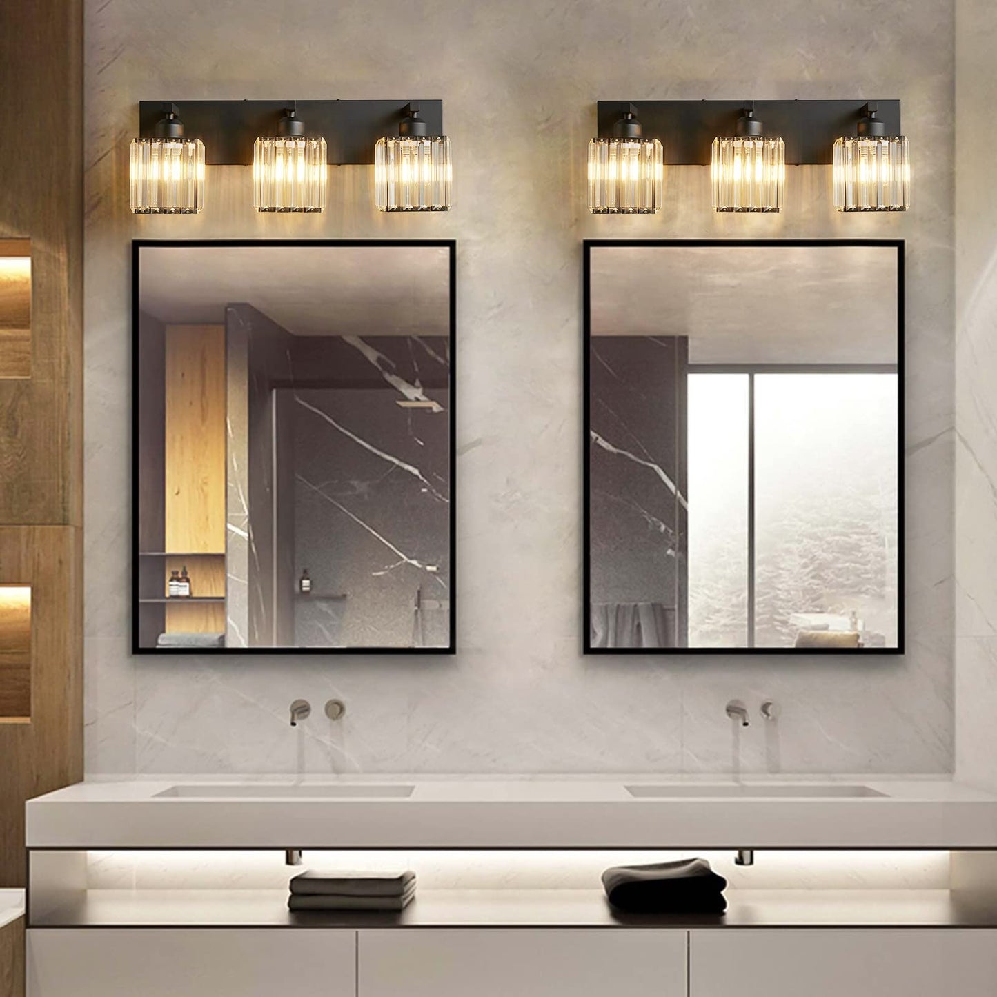 FDPBY Modern Bathroom Vanity Light 3-Lights Modern Black Crystal Wall Light Bathroom Vanity Light Fixtures