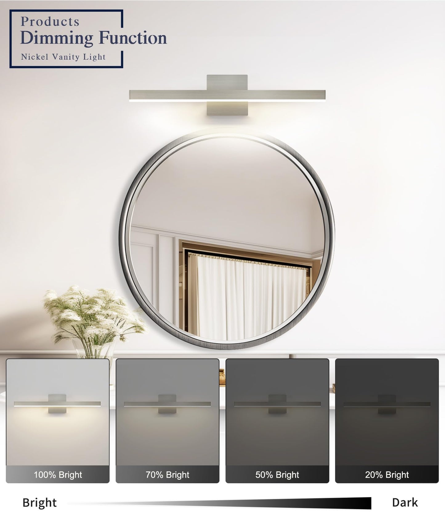 Joossnwell Bathroom Vanity Light Brushed Nickel Bathroom Light Fixtures Over Mirror 23.62 inch 5CCT Dimmable Modern LED Vanity Lighting Bar ETL Certificated